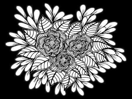 Doodle floral pattern in black and white.のイラスト素材