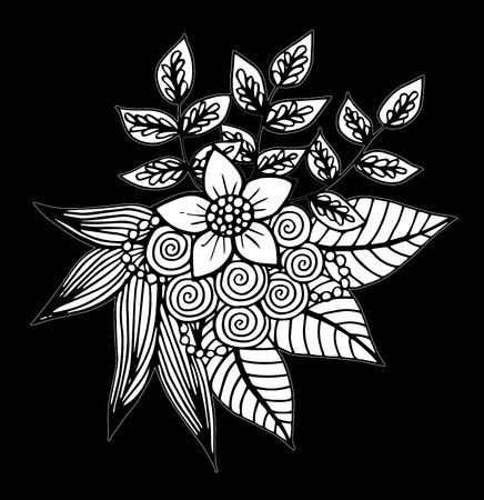 Doodle floral pattern in black and white.のイラスト素材