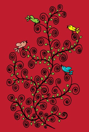 vector floral illustration of a birds and wild flowersのイラスト素材