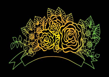 Abstract blank ribbon banner with floral backgroundのイラスト素材