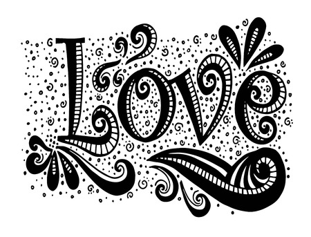 Hand drawn word love  stylized, vector, illustrationのイラスト素材
