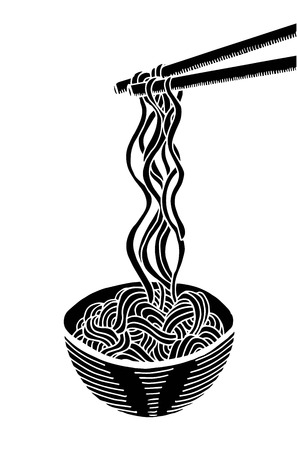Doodle noodle at bowl and stick. hand drawingのイラスト素材