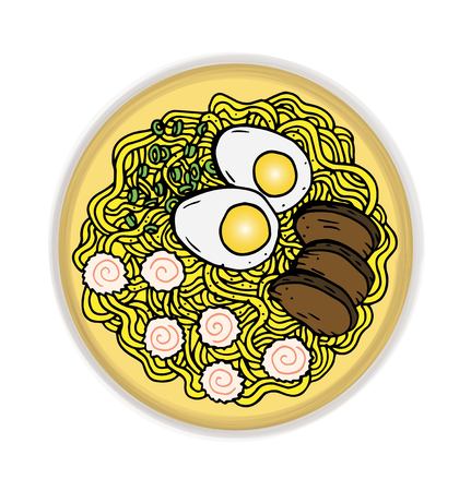 Hand drawn Japanese food sketch Illustration. Retro style. Sushi bar. Miso soup. Ramenのイラスト素材