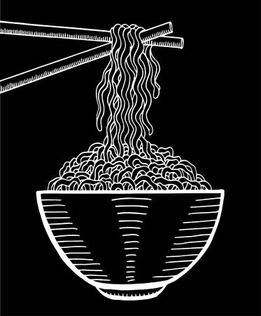 Doodle noodle at bowl and stick. hand drawingのイラスト素材