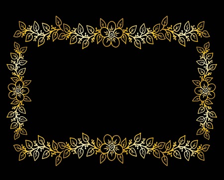 Decorative frame composition with, flowers, ornate elements in doodle style. Floral, ornate, decorative design elementsのイラスト素材
