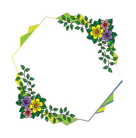 Decorative frame composition with, flowers, ornate elements in doodle style. Floral, ornate, decorative design elementsのイラスト素材