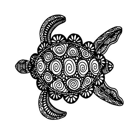 Turtle coloring book for adults vector illustration. Anti-stress coloring for adult. style. Black and white lines, hand drawingのイラスト素材