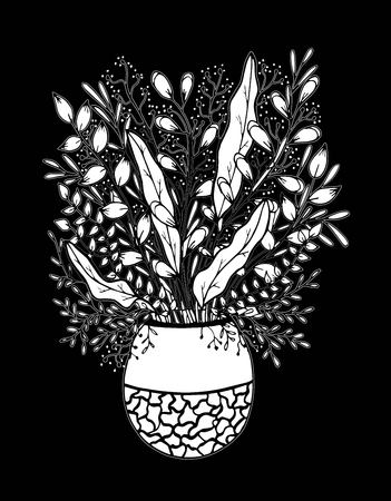 Hand drawn floral doodle with vase. Coloring pages for book. Vector line artのイラスト素材