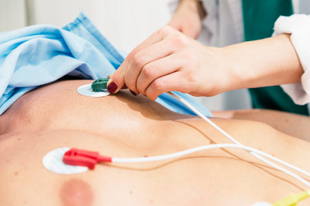ECG electrodes on the patient. In hospital