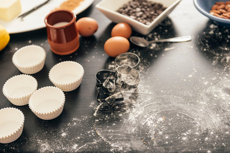 Background -  Preparing Cookies And Muffins at Home.の写真素材