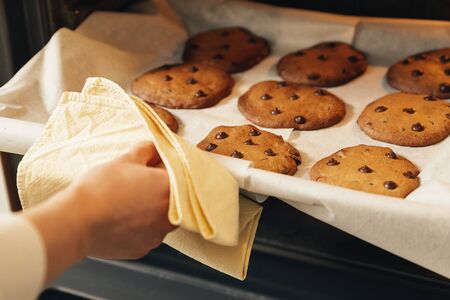 Beautiful woman Preparing Cookies And Muffins at Home.の写真素材