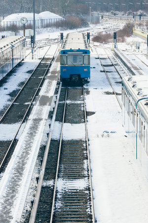 Nostalgy Train in the Winter Landscape of Munich. Train Station