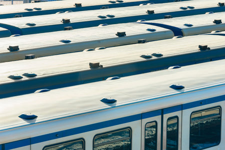 Wagons parked at the station. Train station.の写真素材