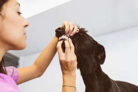 Veterinarian doctor is making a check up of a cute beautiful dog. Veterinary Concept.の写真素材