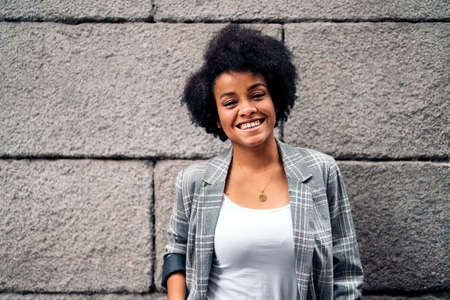 Afro Girl in Street Portraitの写真素材