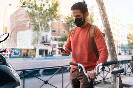 Young Man With Detachable Bikeの写真素材