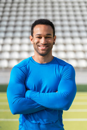 Portrait of Athlete on Running Trackの写真素材