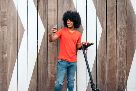 Afro American Boy Taking Cool Selfieの写真素材