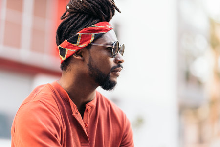 Stock photo of attractive and young african american boy looking to the side.の写真素材