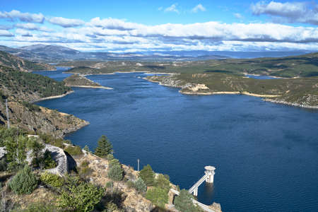 view of the lake from the mountainsの写真素材