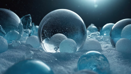 crystal ball in the snow, 3d illustration, soft focusの素材