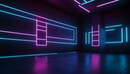 3d render, abstract background, empty room with neon lights, night clubの素材