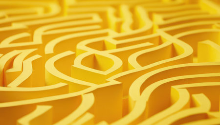 Maze background, 3d rendering. Computer digital drawing. Yellow color.の素材