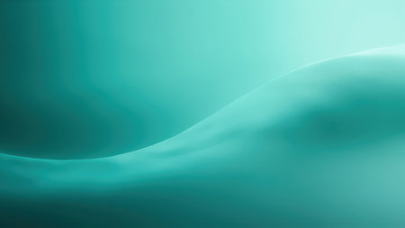 An abstract, flowing turquoise background creates a sense of depth and tranquility. This captivating design features a subtle wave pattern, rendered in a smooth gradient of teal and cyan, offering a serene and calming aesthetic. Perfect for digital projects, wallpaper, and modern graphic designs, the fluid shape and texture evoke ocean and water imagery. Use this artwork as a backdrop to create a fresh, elegant, and contemporary look.の素材