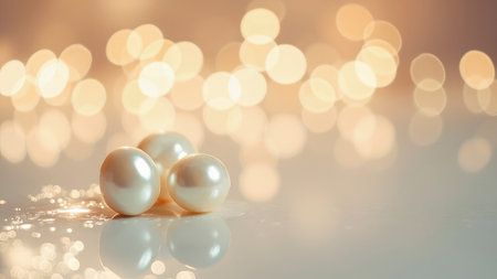 Discover the timeless elegance of three lustrous pearls, exquisitely arranged against a dreamy bokeh background. This sophisticated image showcases the beauty and luxury of these precious gems, emphasizing their shine and delicate reflection. Ideal for projects conveying elegance, romance, or celebration, this image is perfect for wedding or engagement materials, jewelry promotions, or any design seeking a touch of glamour and feminine charm. The white pearls and soft focus create a serene and aesthetic appeal.の素材
