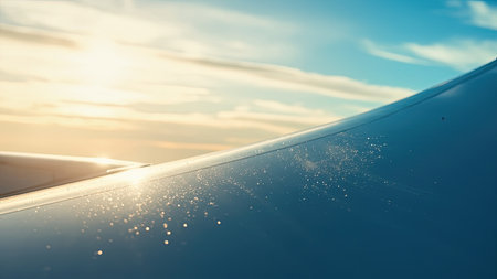 Capture the spirit of adventure with this stunning image of an airplane wing soaring through a vibrant blue sky filled with fluffy clouds. Bathed in sunlight, the airplane provides a unique perspective of the horizon, symbolizing flight and freedom. Perfect for travel blog content, travel brochures, or commercial use within the travel industry, this photograph evokes feelings of peaceful journeys and travel destinations. Its detailed clarity makes it ideal for showcasing the beauty of aviation and inspiring wanderlust.の素材