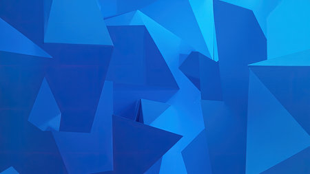 A striking abstract composition features vibrant blue geometric shapes artfully arranged to create a modern textured background design. This dynamic pattern incorporates 3D polygonal elements with a layered texture, resulting in a bright, contemporary feel. The gradient of cyan and indigo hues adds depth, making this graphic ideal for digital art, wallpaper, or creative projects. The design's angular style and minimalist composition offers a fresh and artistic backdrop.の素材