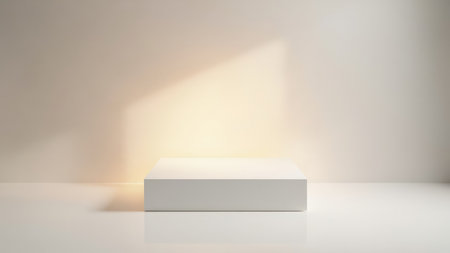 Clean, minimalist product display showcasing your item on a white platform against a subtly textured beige backdrop. Perfect for showcasing cosmetics, tech, or lifestyle products. Ideal for advertising, branding, and e-commerce.  Soft, elegant lighting creates a sophisticated atmosphere.の素材
