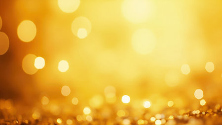 Shimmering gold bokeh creates a luxurious and festive background perfect for holiday cards, invitations, or celebratory designs.  Ideal for adding a touch of glamour and elegance to your projects.  Features bright, sparkling lights with a warm, inviting glow.の素材