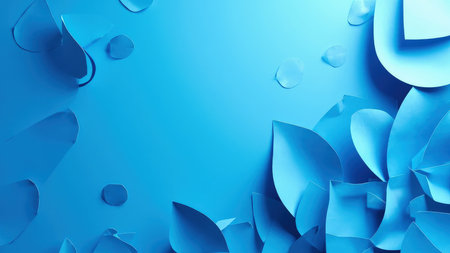 A vibrant abstract background featuring a textured blue paper design.  The elegant, minimal style incorporates floral and geometric shapes, creating a modern and artistic backdrop ideal for websites, presentations, or print projects.  Perfect for contemporary designs seeking a bright, creative touch.の素材