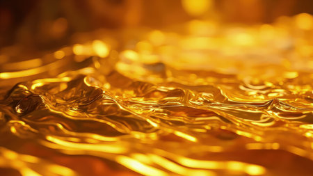 Luxurious abstract background featuring a shimmering, golden liquid texture.  Perfect for projects requiring an elegant, opulent feel.  Ideal for websites, presentations, or marketing materials emphasizing wealth and sophistication.  High-resolution image with vibrant gold tones and subtle ripples.の素材