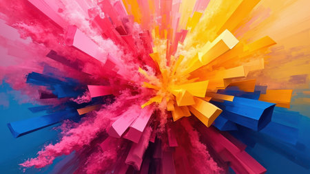 3d rendering of abstract geometric shapes in yellow, orange and blueの素材