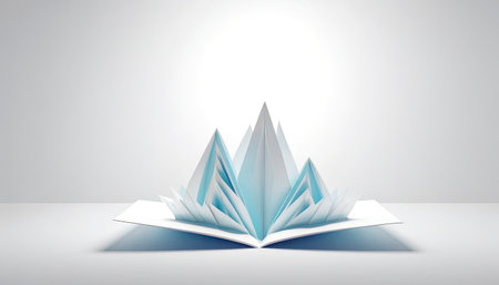 Open book with blue origami. Vector illustration. Eps 10.の素材