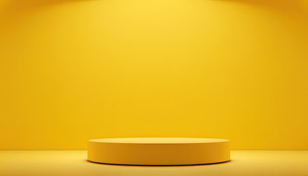 Yellow podium for product presentation on yellow background. 3D rendering.の素材