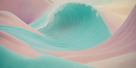 abstract background with pink and turquoise waves. 3d renderingの素材