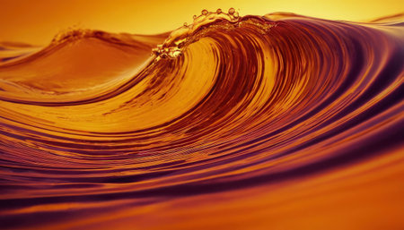 Water splash with orange background. Macro image of water surface with wavesの素材