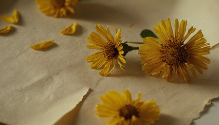yellow flowers on a white sheet of paper with a place for textの素材