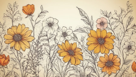 Vintage background with wildflowers. Hand drawn vector illustration.の素材