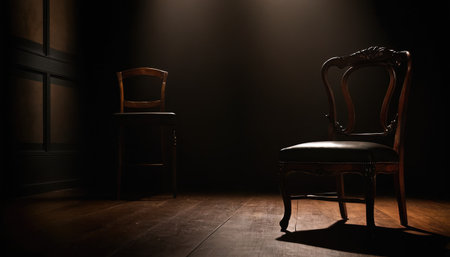 Silhouette of an old chair in a dark room. 3d renderingの素材