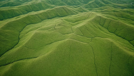 Aerial view of green grass hills in the mountains. Nature backgroundの素材