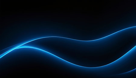 Blue wavy lines on a dark background. Computer generated abstract background.の素材