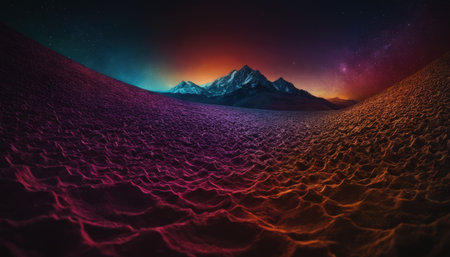 Fantasy alien planet. Mountain and nebula. 3D illustrationの素材