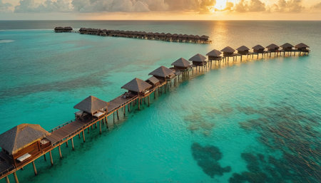 Beautiful tropical Maldives island with water bungalows and beachの素材