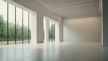 Empty room with large windows and parquet floor. 3d renderingの素材