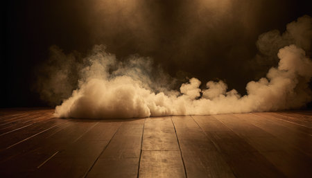 abstract smoke on a wooden floor in the dark with a spotlightの素材