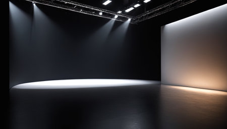 Empty exhibition hall with spotlights. Mock up, 3D Renderingの素材